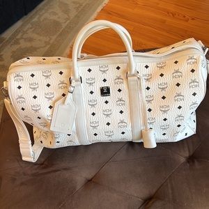 MCM large duffle bag, White with black logo